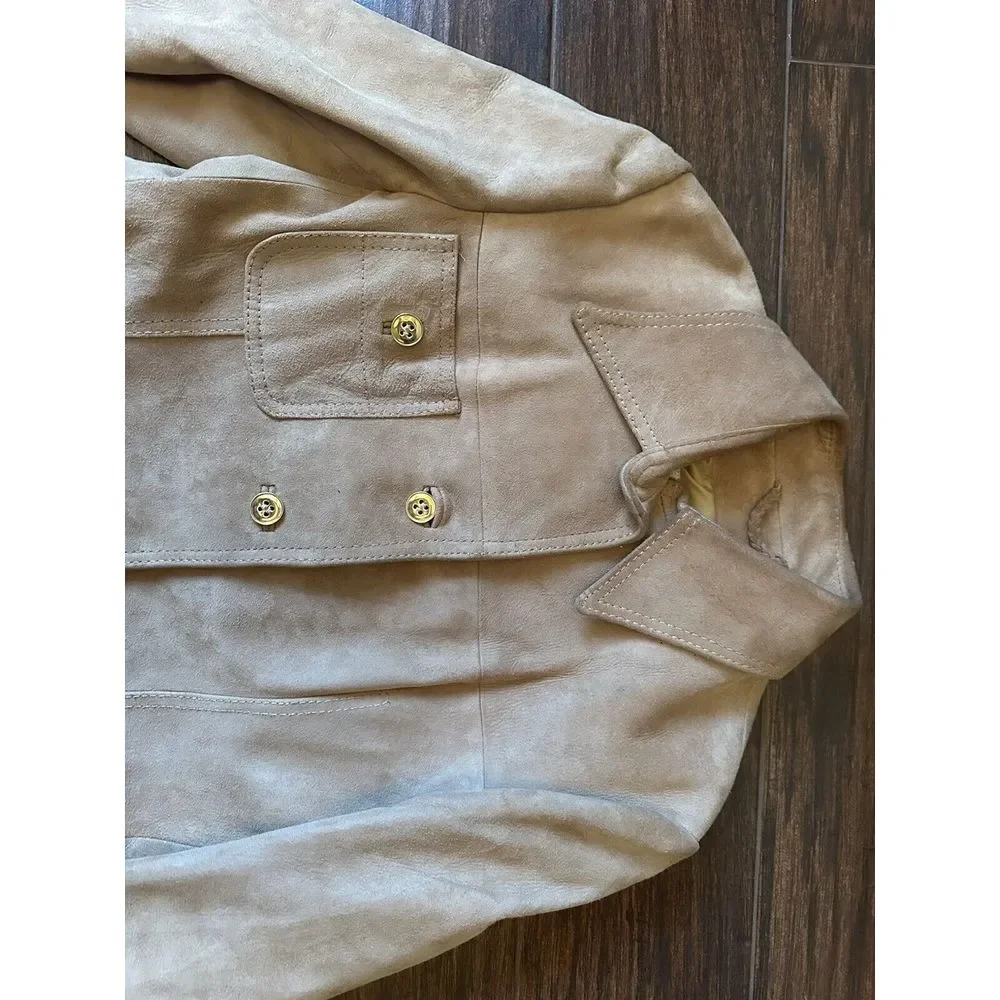 Vtg World Knits Suede Leather Jacket Sz Medium Tan Beige Brown Coat NICE QUALITY